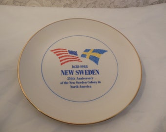 New Sweden 350th Anniversary in 1988 vintage collectible commemorative plate  Commemorates Anniversary of New Sweden Colony in North America