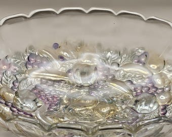 Indiana Glass large footed fruit bowl vintage Garland pattern oval shape 1970s
