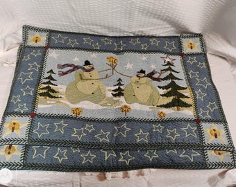 set of 2 jacquard print snowmen placemats winter scene Honeybrook Hill 1999