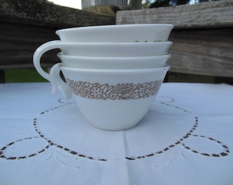 Set of (4) Vintage Corelle "Woodland Brown" pattern Coffee Cups AKA "flat cups" style