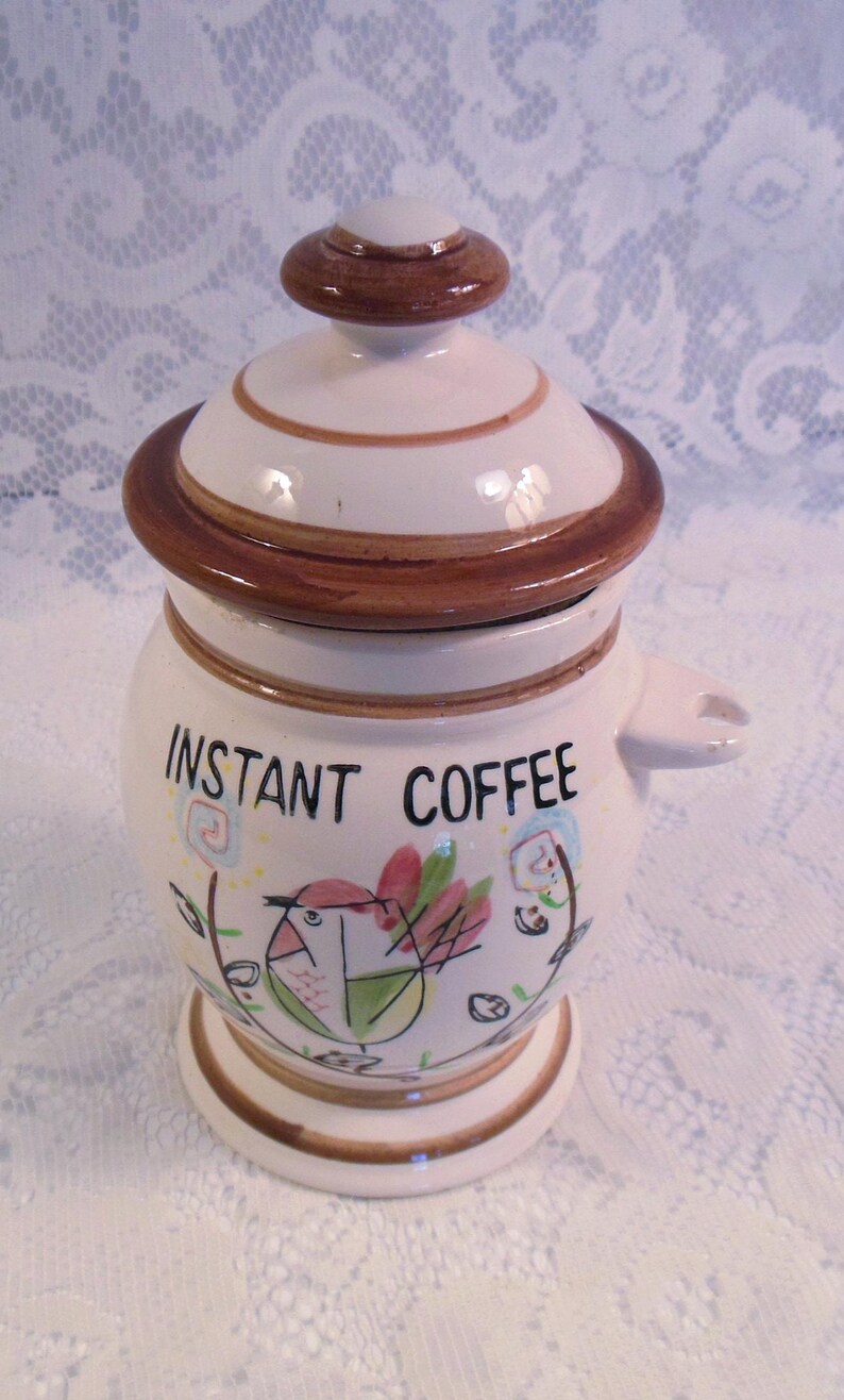 Boîte vintage à café instantané en céramique, Bird Design, 1960s image 2