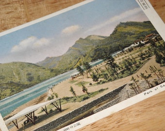 colorized postcard Park at Lake Sagamiko Japan   Korean war era