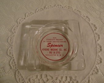 Spencer Vending Machine Co - vintage Rochester, NY advertising ashtray - glass
