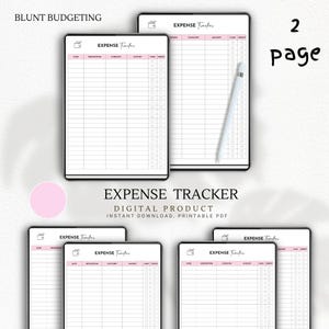 May include: A printable expense tracker with the text "EXPENSE TRACKER" and "DIGITAL PRODUCT" in black text on a white background. The tracker has columns for date, description, category, amount, cash, and credit. The tracker is designed to be used for budgeting and tracking expenses.