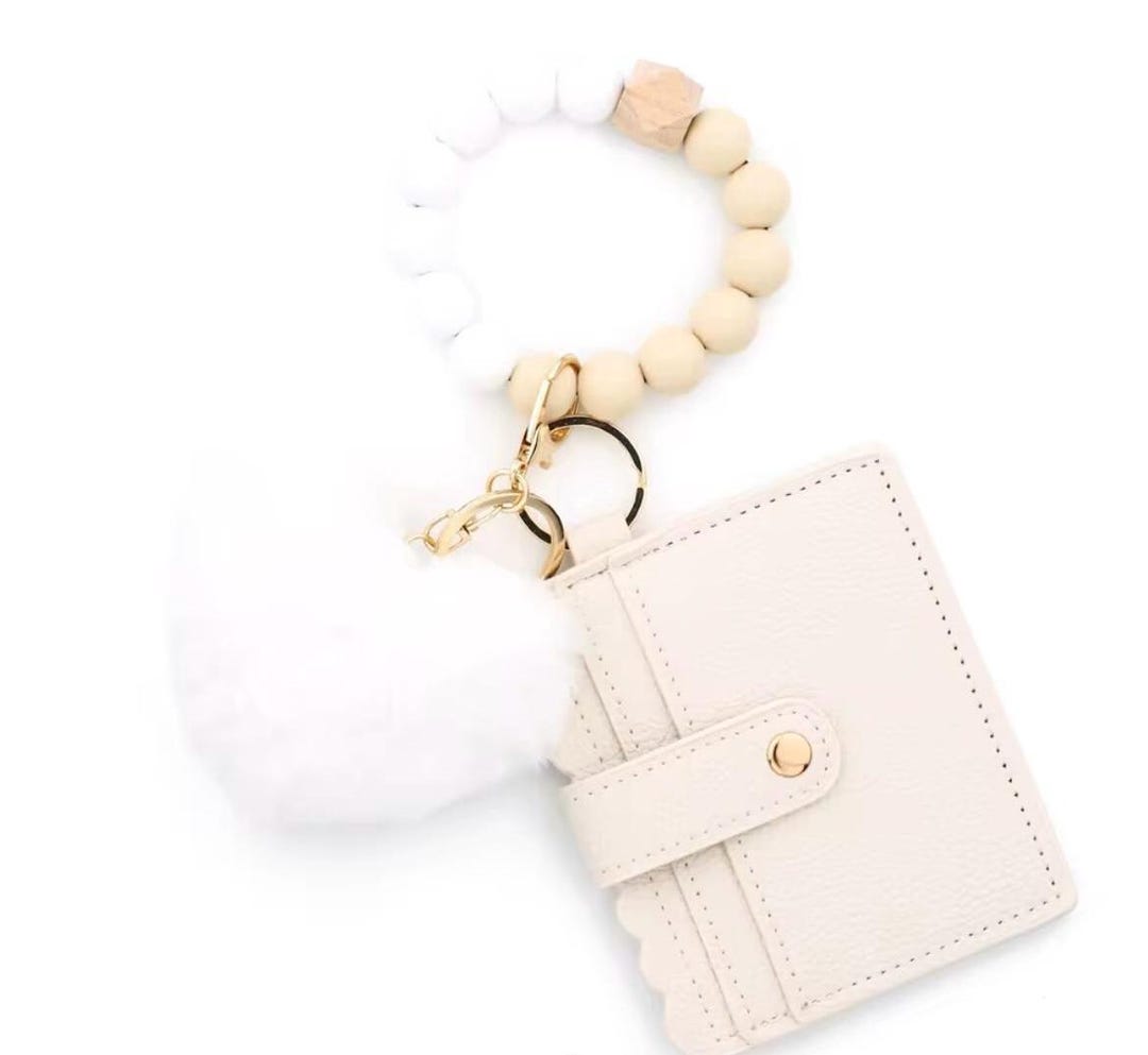 Ivory Keychain Ivory Wristlet Wallet – Keychain Card Holder With Pom Charm - Etsy