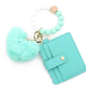 Conjunto de Pulseira e Carteira Azul-petróleo – Porta-cartões minimalista | Carteira com chaveiro fofa
