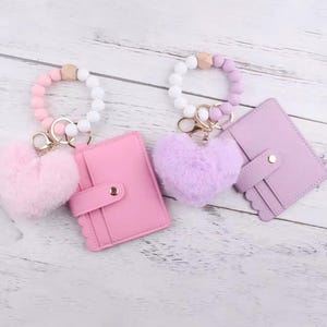 Linda carteira de pulso feminina – Porta-cartões minimalista com zíper | Linda carteira com chaveiro em rosa, bege, azul, marfim e roxo | Bolsa tipo bolsa