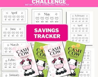 Cow Savings Tracker Printable: 1K, 3K, 5K Budget Challenge (A6 PDF)