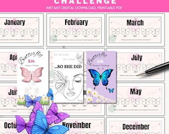Butterfly Savings Tracker Printable | A6 Budget Challenge (Digital Download)