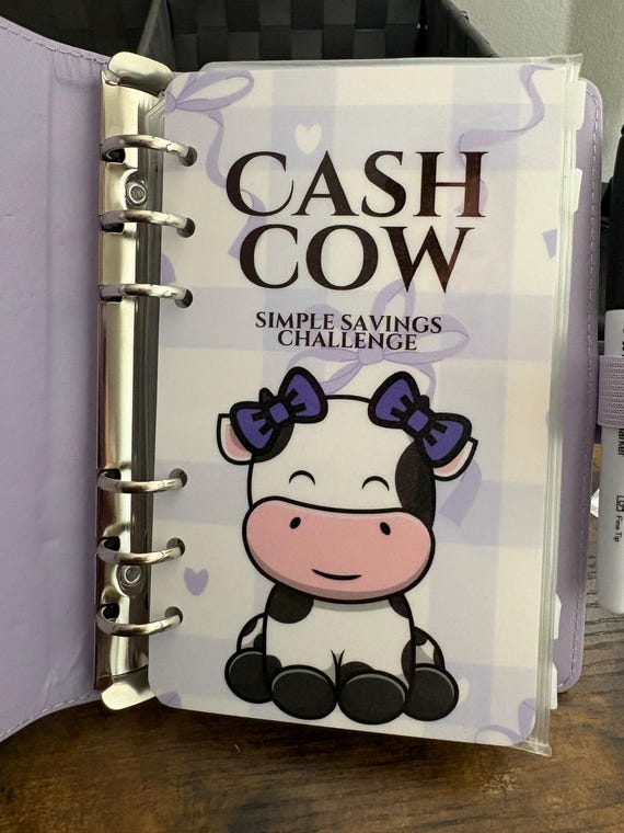 Purple Cash Cow A6 Budget Binder: Savings Challenge Trackers