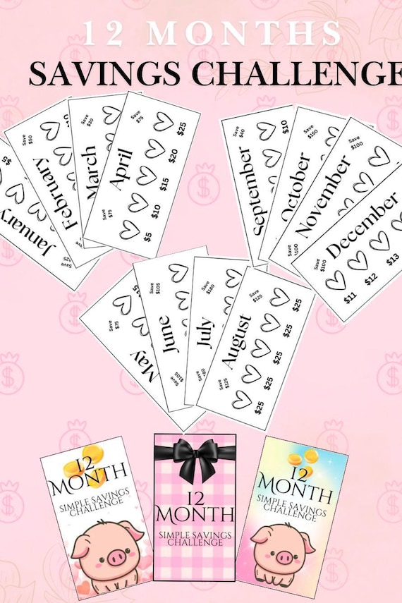 12 Month Savings Challenge, Money Challenge Printables