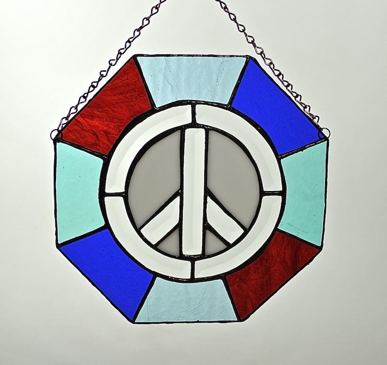Handmade Stained Glass with Beveled Peace Sign Sign