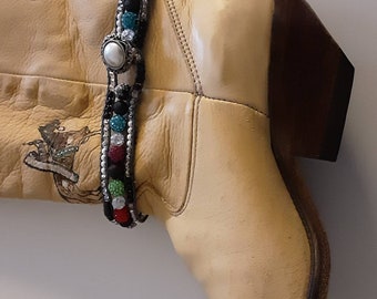 Handmade Boot Bracelet with Beads with Beaded Loop and a Botton Closer