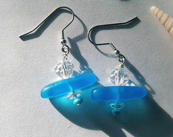 Beach Glass Earrings,Blue Beach Glass, Sea Glass Jewelry, Beach Jewelry, Ocean Inspired Jewelry by Styx River Art