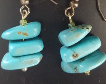 Turquoise earrings with soft blue stones for that Southwestern genre, hand crafted earrings by Styx