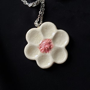 Flower Power Necklace, Flower jewelry, Flowers, Flower pendant from white Porcelain hand created by Styx River Art