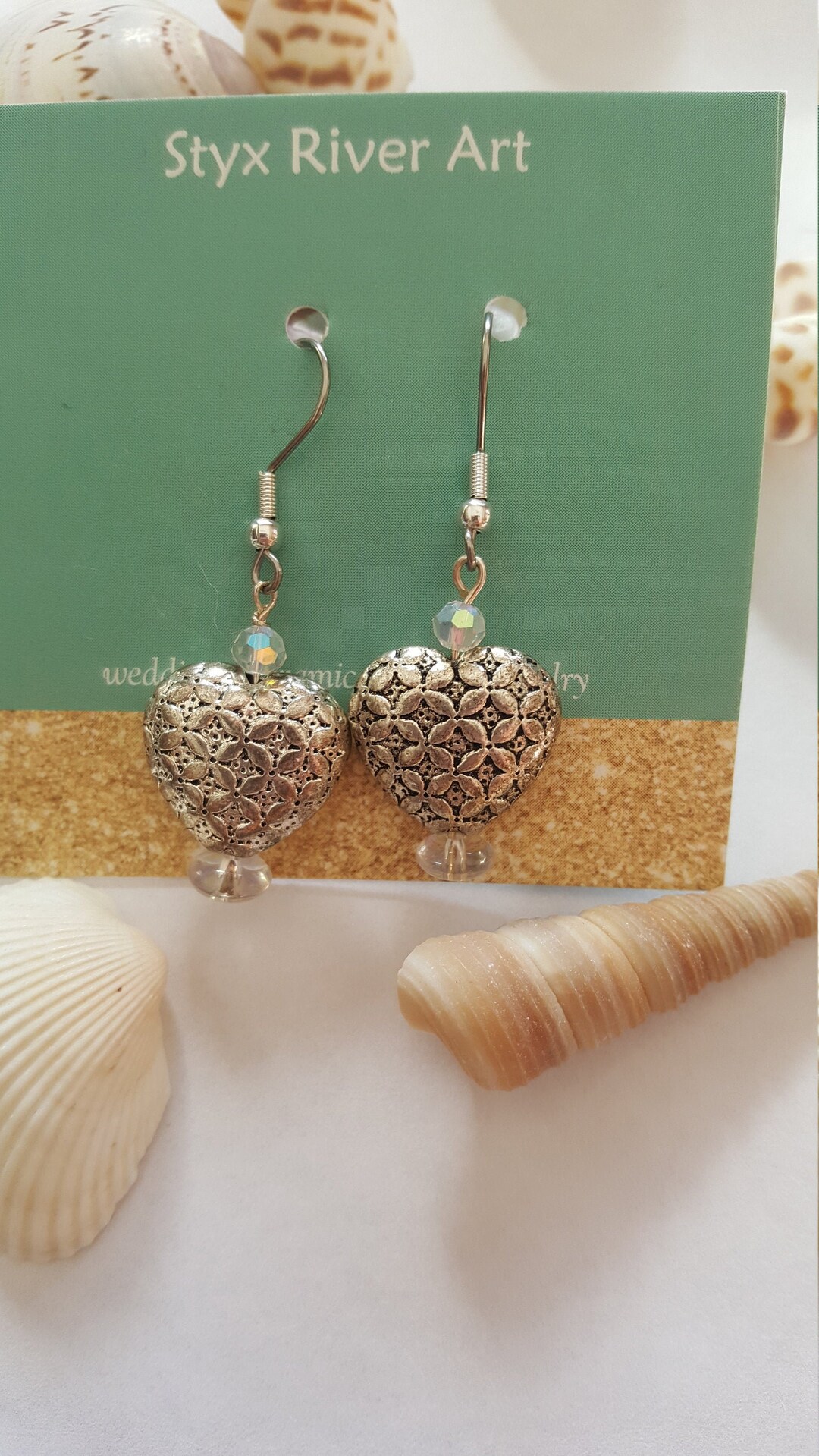 Sparkling Crystal Beads, Heart Earring With Crystal Beads, Elizabethan