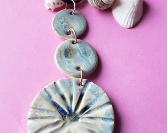 Sea Pendant with Ceramic Discs, Ceramic Jewelry, Sea Glaze, Inspired by Monet, by Styx
