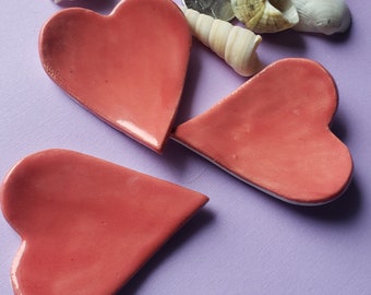 Set of 3 Ceramic Hearts Dishes, Ceramic Dishes, Coral heart Dish, Heart Bowl, Thoughtful Gift For Her by Styx River