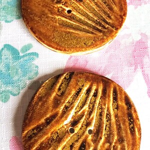 LARGE Ceramic Shell Textured Button Set Ceramic, Beautiful Tea Glazed Buttons Stoneware by Styx River Art