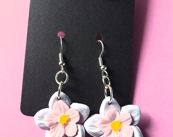 Purple Pink Flower Earring Set, Heart Stud Earrings, Spring Flower Earrings, Lightweight Earrings, Spring Jewelry, Flowers by Styx River Art