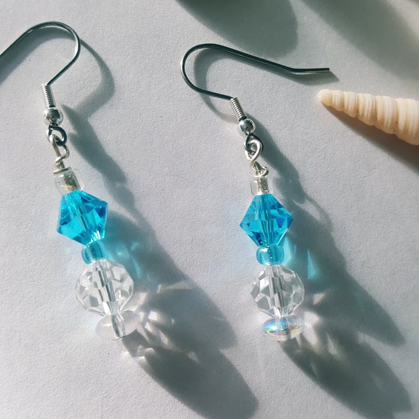 Blue Crystal Beaded Dangle Earrings Reflect the Sun and Are Super Comfy by Styx River Art