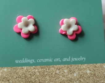 Pink Flower Stud Earrings by Artisan Styx, Handmade in our studio