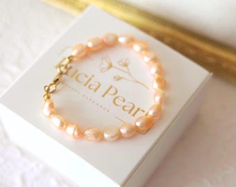 Bracciale di perle rosa naturali – Chiusura in ottone placcato oro 14K – Gioielli da donna eleganti fatti a mano – Bracciale di perle barocche,