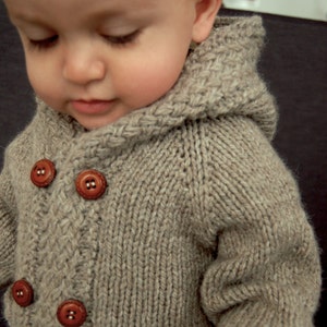 Knitting pattern double breasted baby coat with hood, knitting pattern jacket, baby knitting pattern (3 months to 10 years) - Latte Coat