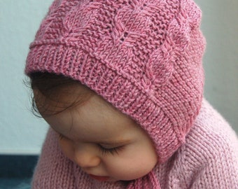 Knitting Pattern bonnet for babies and children with cables (sizes Newborn to Child) - Silverfox Bonnet