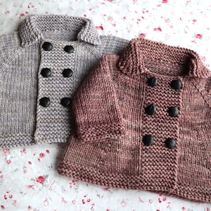 Pea coat knitting pattern, baby jacket knitting pattern, coat knitting pattern, sizes 3mo - 10yo, boy and girl versions - Tommy and Tuppence