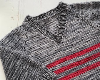V neck sweater knitting pattern, knitting pattern preppy, unisex sweater, teen sweater (3mo to 16yo) - Everyday V Neck