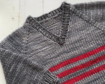 V neck sweater knitting pattern, knitting pattern preppy, unisex sweater, teen sweater (3mo to 16yo) - Everyday V Neck