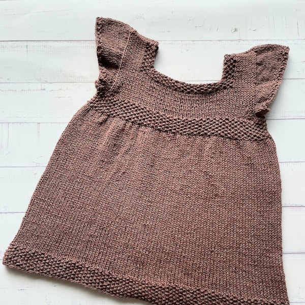 Timeless dress knitting pattern with seed stitch, dress or tunic for babies and girls, sizes 3mo to 10yo - Fable Dress