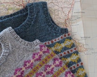 Colorwork vest knitting pattern, baby and child waistcoat knitting pattern, fair isle vest , sizes 3mo to 10yo - Arthur Vest