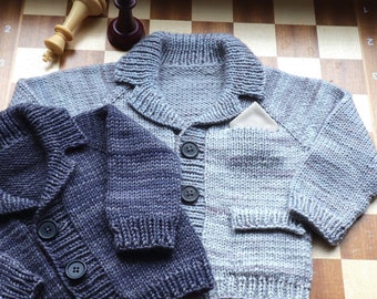 Blazer knitting pattern for baby and child, suit jacket knitting pattern with pockets, notched collar cardigan knitting pattern - Hercule