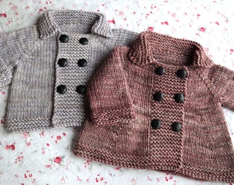 Pea coat knitting pattern, baby jacket knitting pattern, coat knitting pattern, sizes 3mo - 10yo, boy and girl versions - Tommy and Tuppence