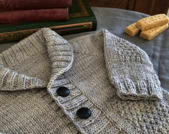 Shawl collar cardigan knitting pattern for baby and child, top down seamless cardigan (sizes 3 months to 10 years) - Elevenses