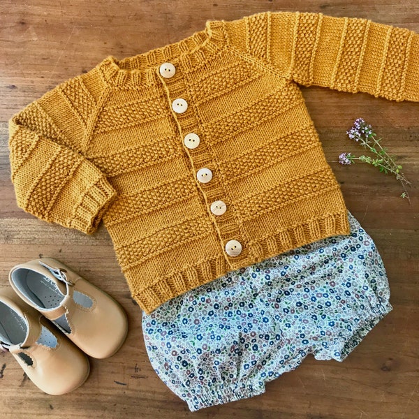 Textured stripes cardigan knitting pattern, unisex cardigan knitting pattern, sizes 3 monts to 10 years - Veggie Patch Cardigan