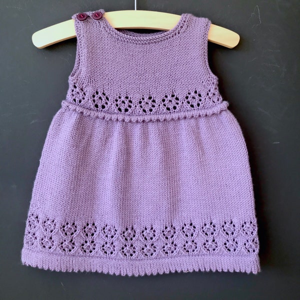 Knitting pattern easy lace dress, knitting pattern girl, vintage romantic knitting pattern - Lilac Frock