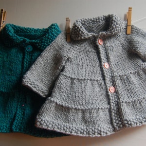 Girl coat and jacket knitting pattern, knitting pattern baby girl, easy knitting pattern (sizes 3 months to 4 years) - Tiered Coat
