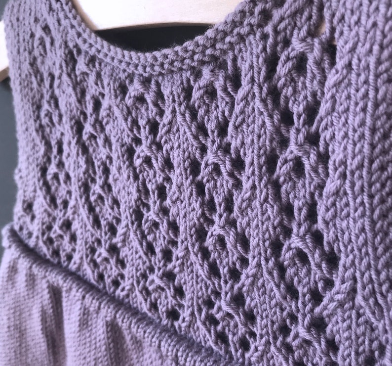 Knitting pattern easy lace dress, knitting pattern girl, vintage romantic knitting pattern Lilac Frock image 3