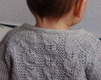 Knitting pattern classic baby cardigan, knitting pattern cabled cardigan, Silverfox Cardigan