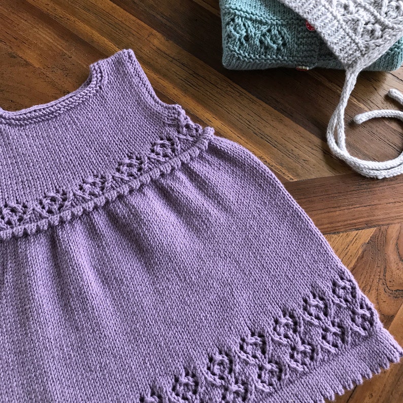 Knitting pattern easy lace dress, knitting pattern girl, vintage romantic knitting pattern Lilac Frock image 4