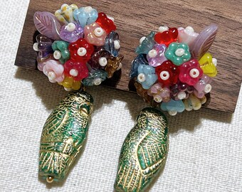 Bohemian Parrot & Eagle Earrings: Czech Glass Floral Bouquet
