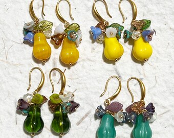 Bohemian Pear Drop Earrings: Czech Bead Fruit Flower Design