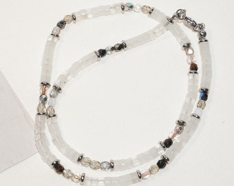 Ethereal Harmony Necklace - handcrafted white crystal and vibrant Czech glass beads