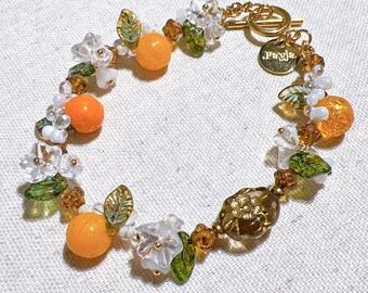 Orange Fruit Bracelet: Bohemian Czech Glass Bead Summer Jewelry