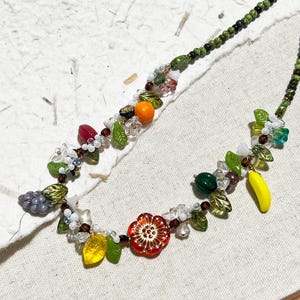 Mixed fruit jewelry necklace, Fruits Necklace with Strawberry, Lemon, Banana & Grapes, summer jewelry for holiday vacation, bohemian bead