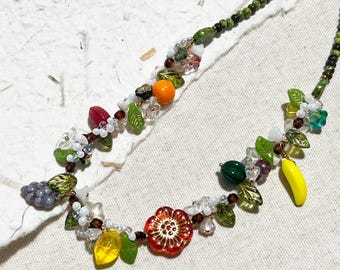 Fruit Necklace: Strawberry, Lemon, Banana & Grape Bohemian Bead Jewelry